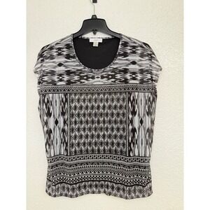 CJ‎ Banks Black & White Pattern Blouse Top Lightweight Size X (14W)